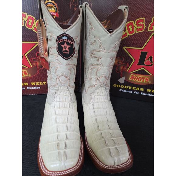 LOS ALTOS WINTER WHITE GENUINE CROCODILE CAIMAN TAIL SQUARE TOE BOOT US Size 6 main image 4